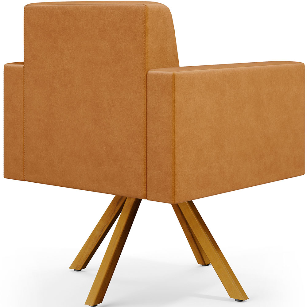 Kit 03 Poltronas Decorativa Base Giratória de Madeira Helô L02 Couríssimo Whisky - Lyam Decor