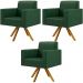 Kit 03 Poltronas Decorativa Base Giratória de Madeira Helô L02 Facto Verde Musgo - Lyam Decor