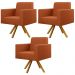 Kit 03 Poltronas Decorativa Base Giratória de Madeira Helô L02 Tecido Terracota - Lyam Decor