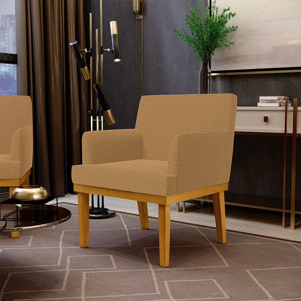 Kit 03 Poltronas Decorativa Para Sala De Estar E Recepção Beatriz W01 Bouclê Mostarda - Lyam Decor