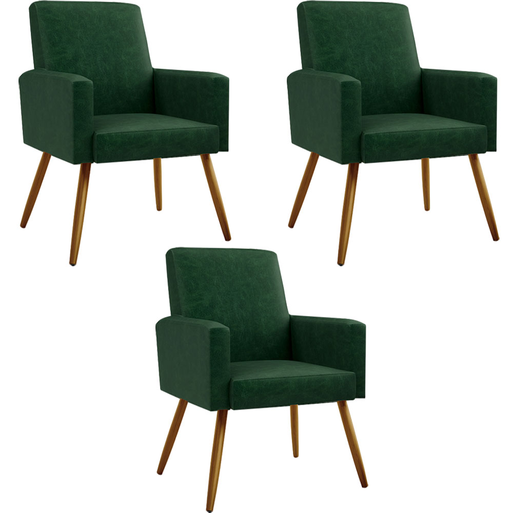 Kit 03 Poltronas Decorativa Para Sala De Estar Maria W01 Pés Palito Facto Verde Musgo - Lyam Decor