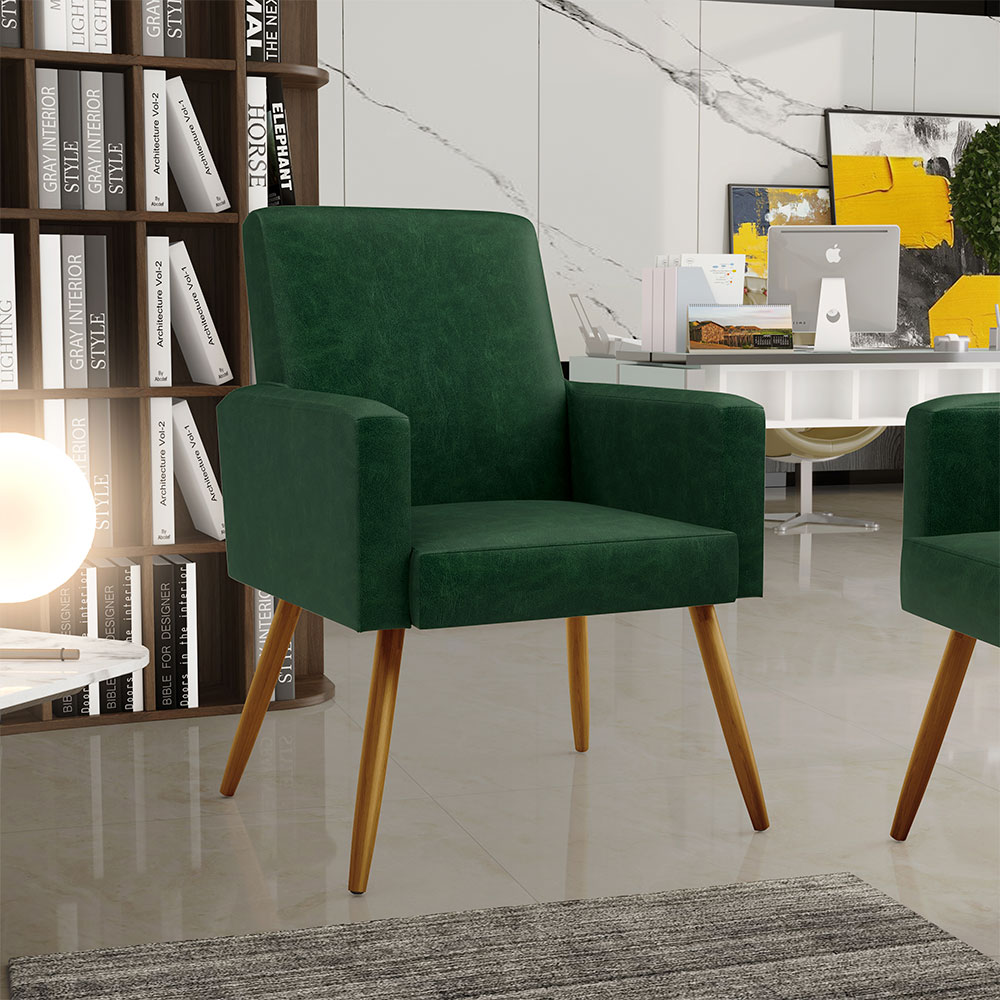 Kit 03 Poltronas Decorativa Para Sala De Estar Maria W01 Pés Palito Facto Verde Musgo - Lyam Decor