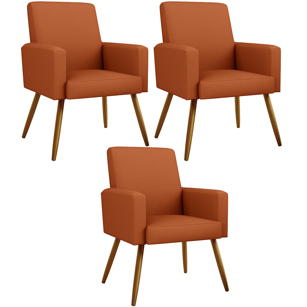 Kit 03 Poltronas Decorativa Para Sala De Estar Maria W01 Pés Palito Tecido Terracota - Lyam Decor