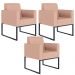 Kit 03 Poltronas Decorativa Para Sala E Recepção Base Fixa De Metal Helô L02 Linho Rosê - Lyam Decor