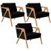 Kit 03 Poltronas Decorativa Para Sala Estar Pietra Estrutura De Madeira L02 Linho Chumbo - Lyam Decor