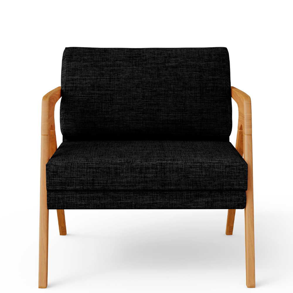 Kit 03 Poltronas Decorativa Para Sala Estar Pietra Estrutura De Madeira L02 Linho Chumbo - Lyam Decor