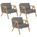 Kit 03 Poltronas Decorativa Para Sala Estar Pietra Estrutura De Madeira L02 Suede Cinza - Lyam Decor