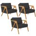 Kit 03 Poltronas Decorativa Para Sala Estar Pietra Estrutura De Madeira L02 Suede Preto - Lyam Decor