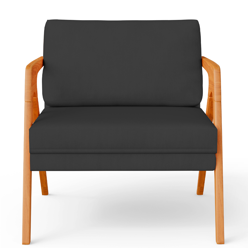 Kit 03 Poltronas Decorativa Para Sala Estar Pietra Estrutura De Madeira L02 Suede Preto - Lyam Decor