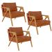 Kit 03 Poltronas Decorativa Para Sala Pietra Estrutura De Madeira L02 Couríssimo Camel - Lyam Decor