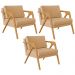Kit 03 Poltronas Decorativa Para Sala Pietra Estrutura De Madeira L02 Linho Bege Escuro - Lyam Decor