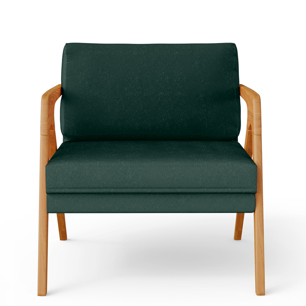 Kit 03 Poltronas Decorativa Para Sala Pietra Estrutura De Madeira L02 Linho Verde Musgo - Lyam Decor