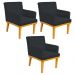 Kit 03 Poltronas Decorativa Para Sala de Estar Base Mel Beatriz W01 Corano Preto - Lyam Decor