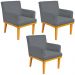 Kit 03 Poltronas Decorativa Para Sala de Estar Base Mel Beatriz W01 Suede Cinza - Lyam Decor