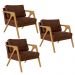 Kit 03 Poltronas Decorativa Sala Estar Pietra Com Estrutura Madeira L02 Couríssimo Marrom-Lyam Decor