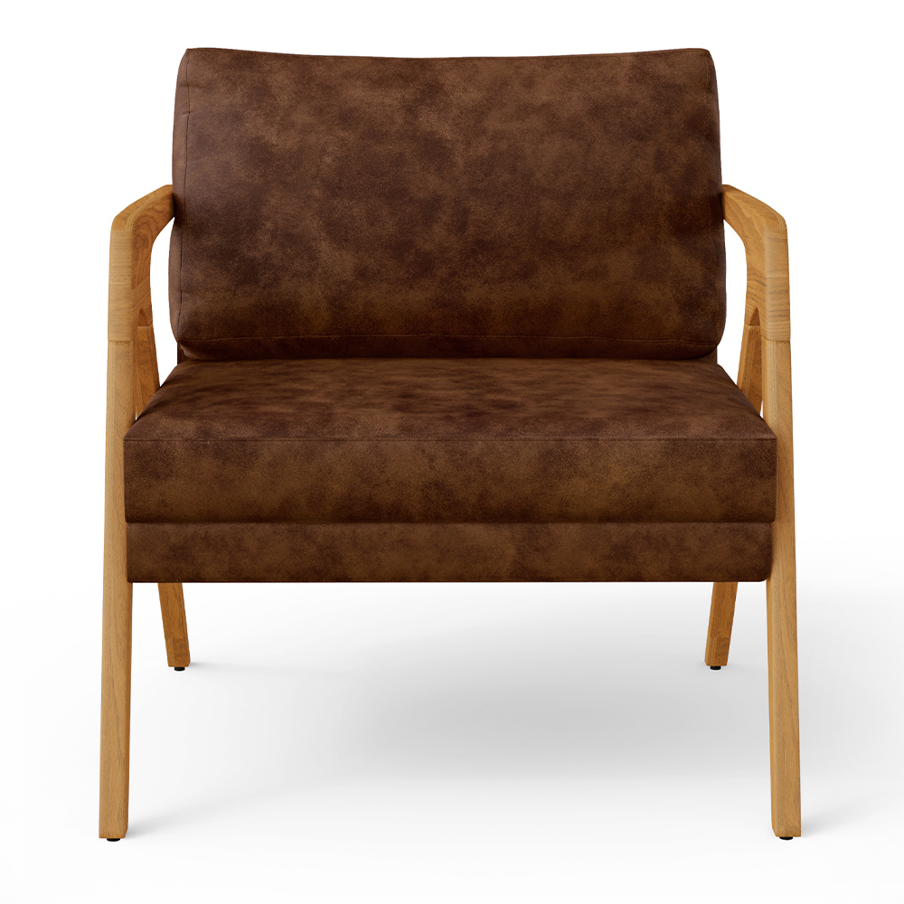 Kit 03 Poltronas Decorativa Sala Estar Pietra Com Estrutura Madeira L02 Couríssimo Marrom-Lyam Decor