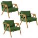 Kit 03 Poltronas Decorativa Sala Pietra Com Estrutura Madeira L02 Facto Verde Musgo - Lyam Decor