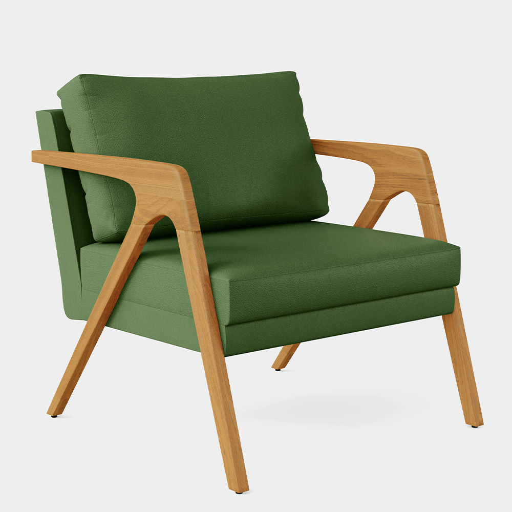 Kit 03 Poltronas Decorativa Sala Pietra Com Estrutura Madeira L02 Facto Verde Musgo - Lyam Decor