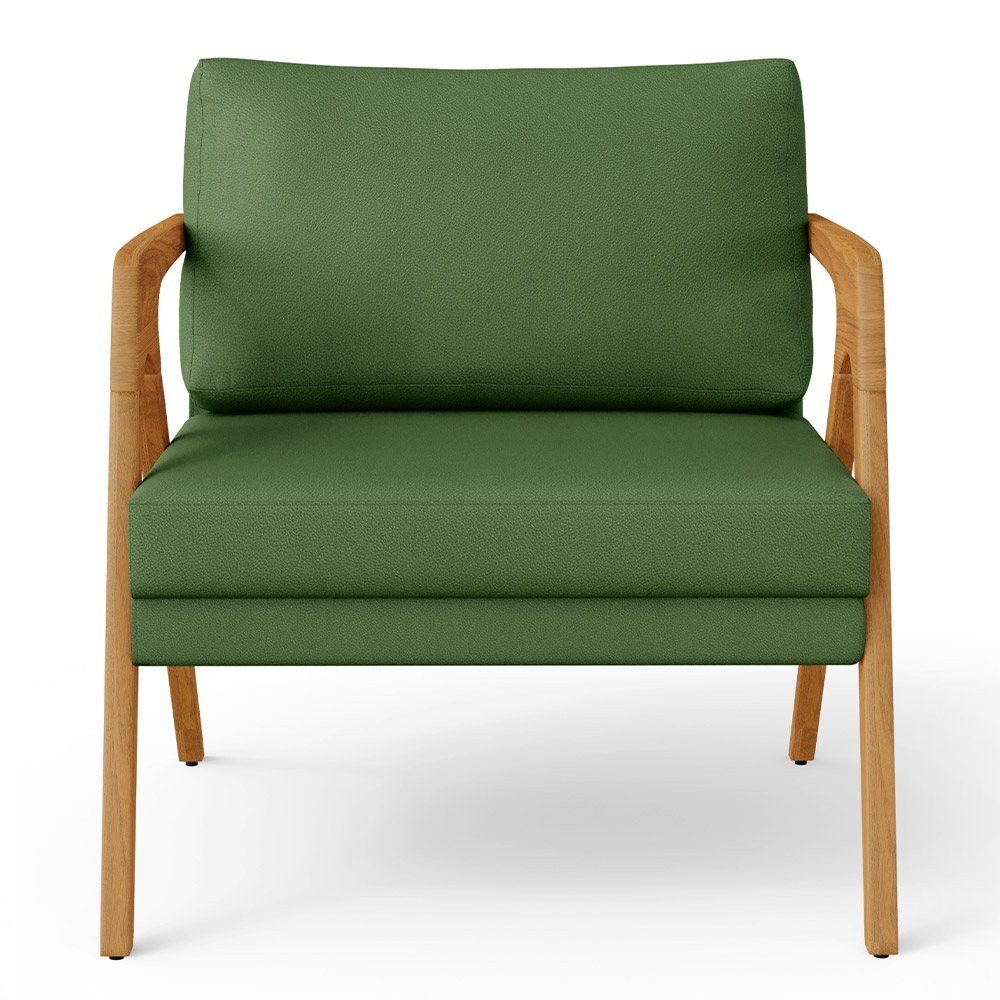 Kit 03 Poltronas Decorativa Sala Pietra Com Estrutura Madeira L02 Facto Verde Musgo - Lyam Decor