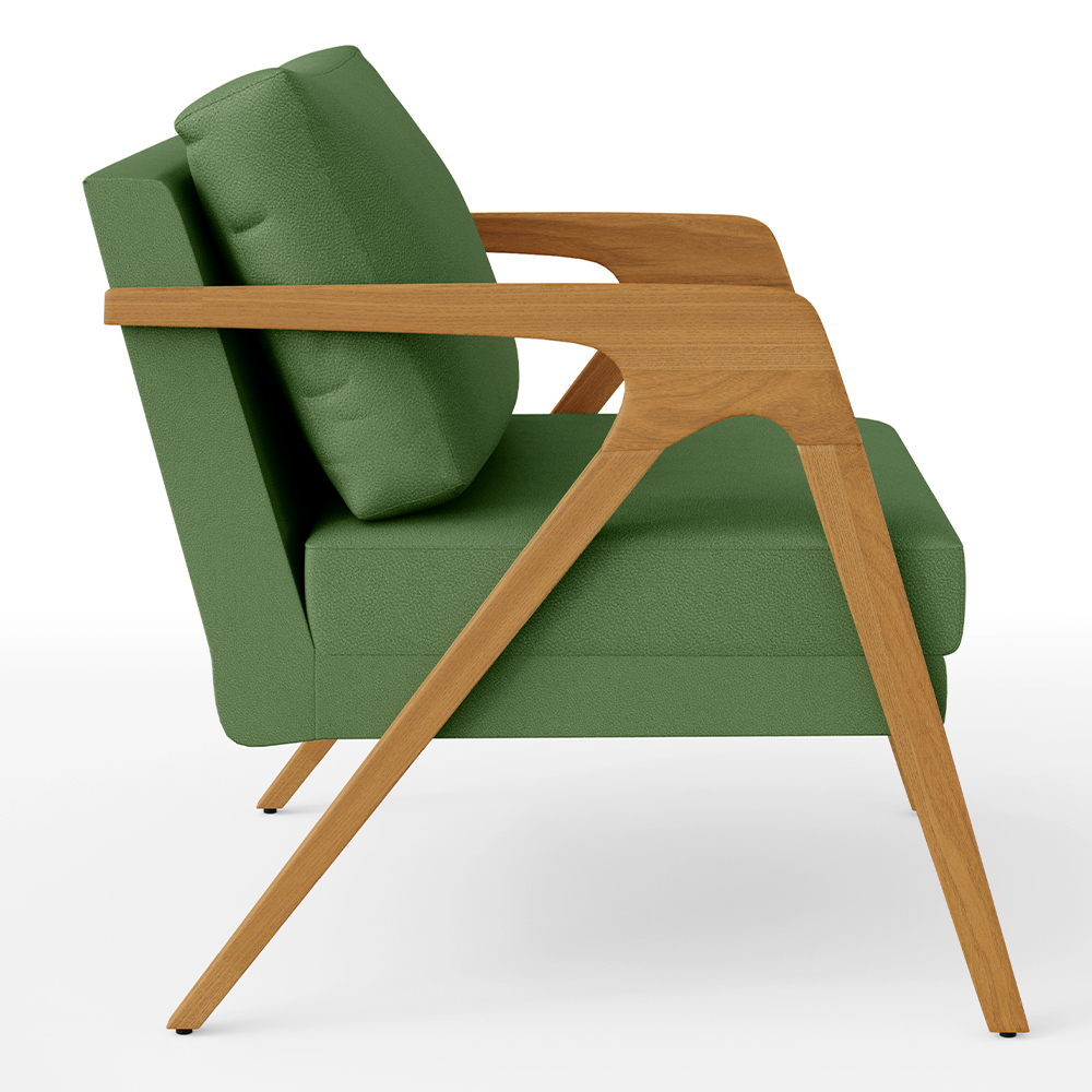 Kit 03 Poltronas Decorativa Sala Pietra Com Estrutura Madeira L02 Facto Verde Musgo - Lyam Decor