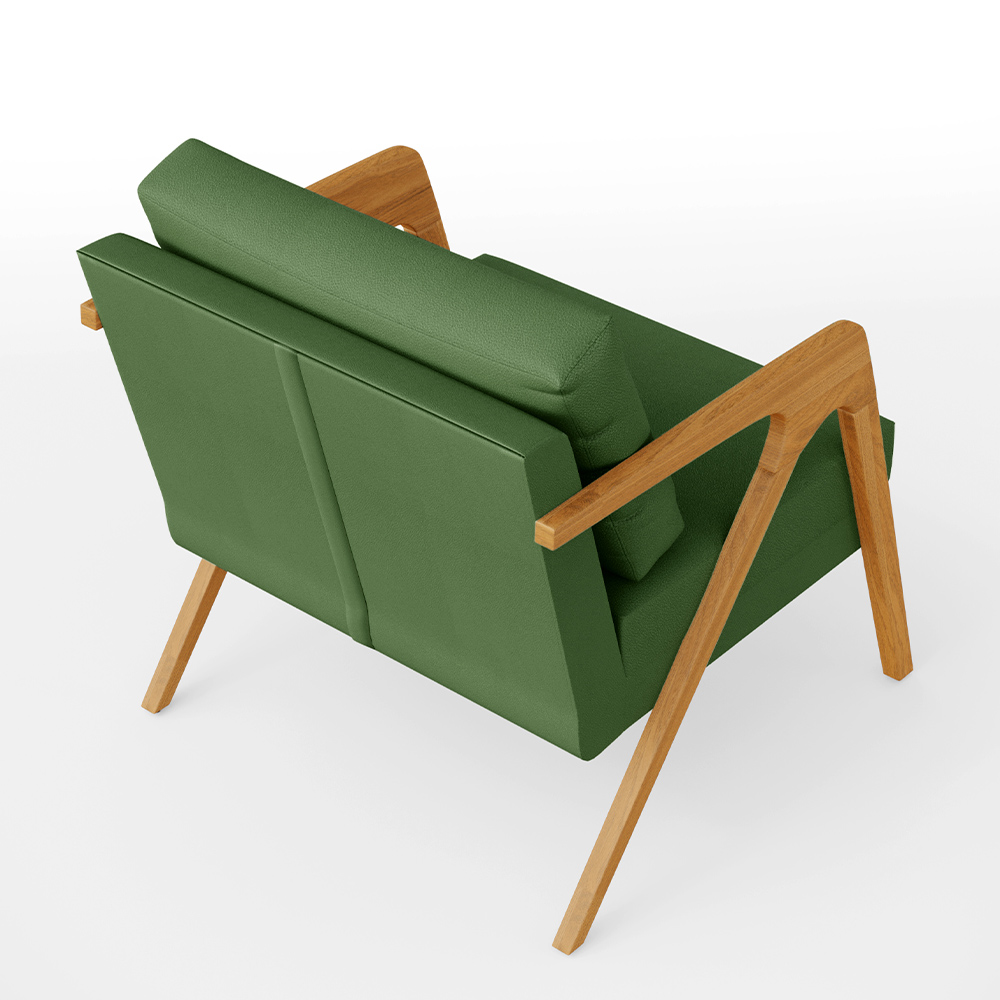 Kit 03 Poltronas Decorativa Sala Pietra Com Estrutura Madeira L02 Facto Verde Musgo - Lyam Decor