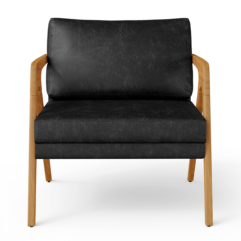 Kit 03 Poltronas Decorativa Sala Pietra Estrutura Madeira L02 Couríssimo Preto Brilho - Lyam Decor