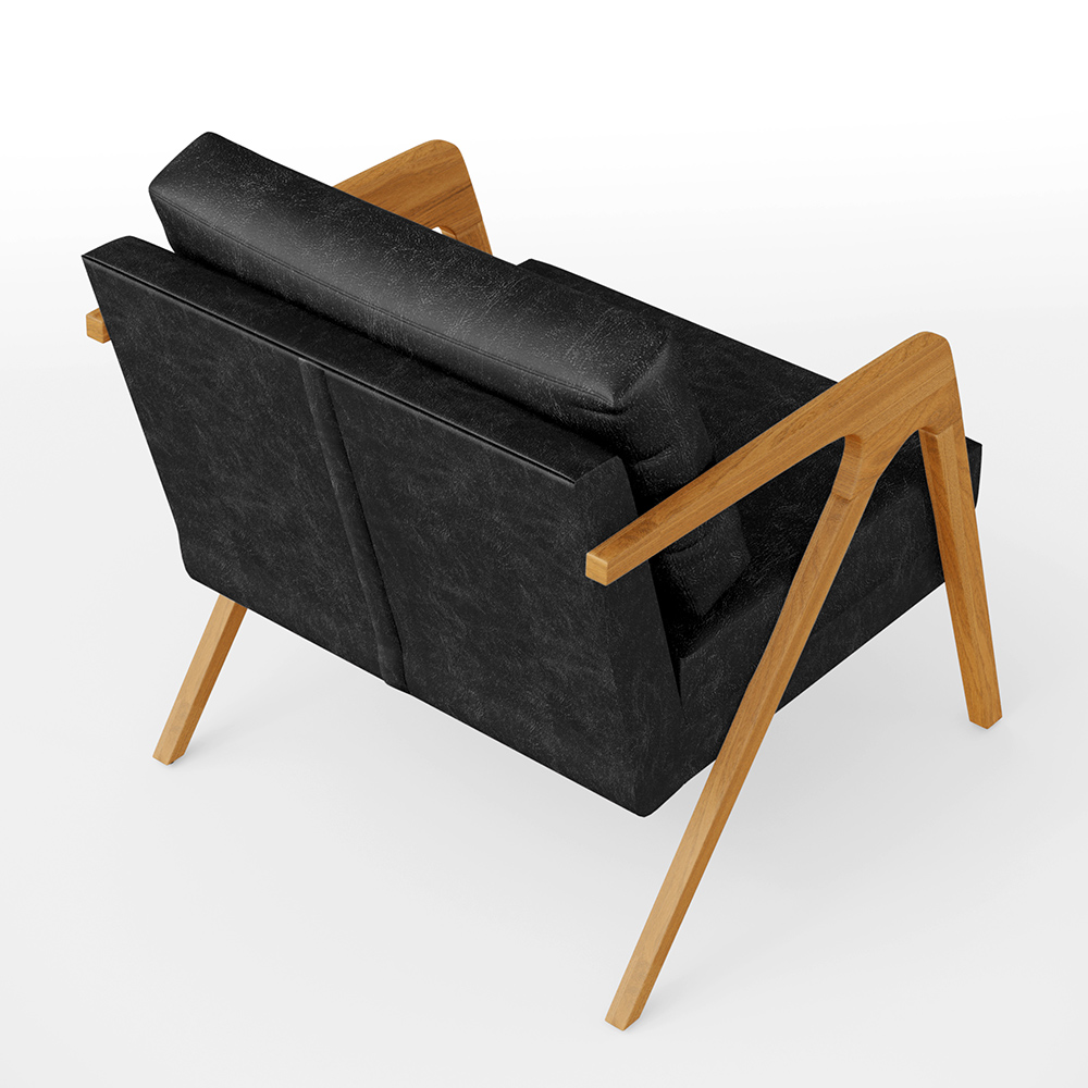 Kit 03 Poltronas Decorativa Sala Pietra Estrutura Madeira L02 Couríssimo Preto Brilho - Lyam Decor