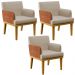 Kit 03 Poltronas Decorativas Base Mel Beatriz W01 Linho Bege Couríssimo Camel - Lyam Decor
