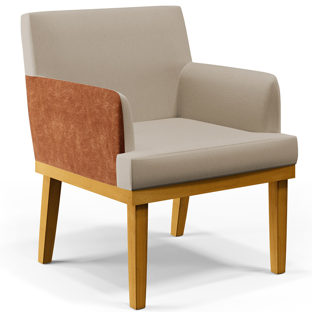 Kit 03 Poltronas Decorativas Base Mel Beatriz W01 Linho Bege Couríssimo Camel - Lyam Decor
