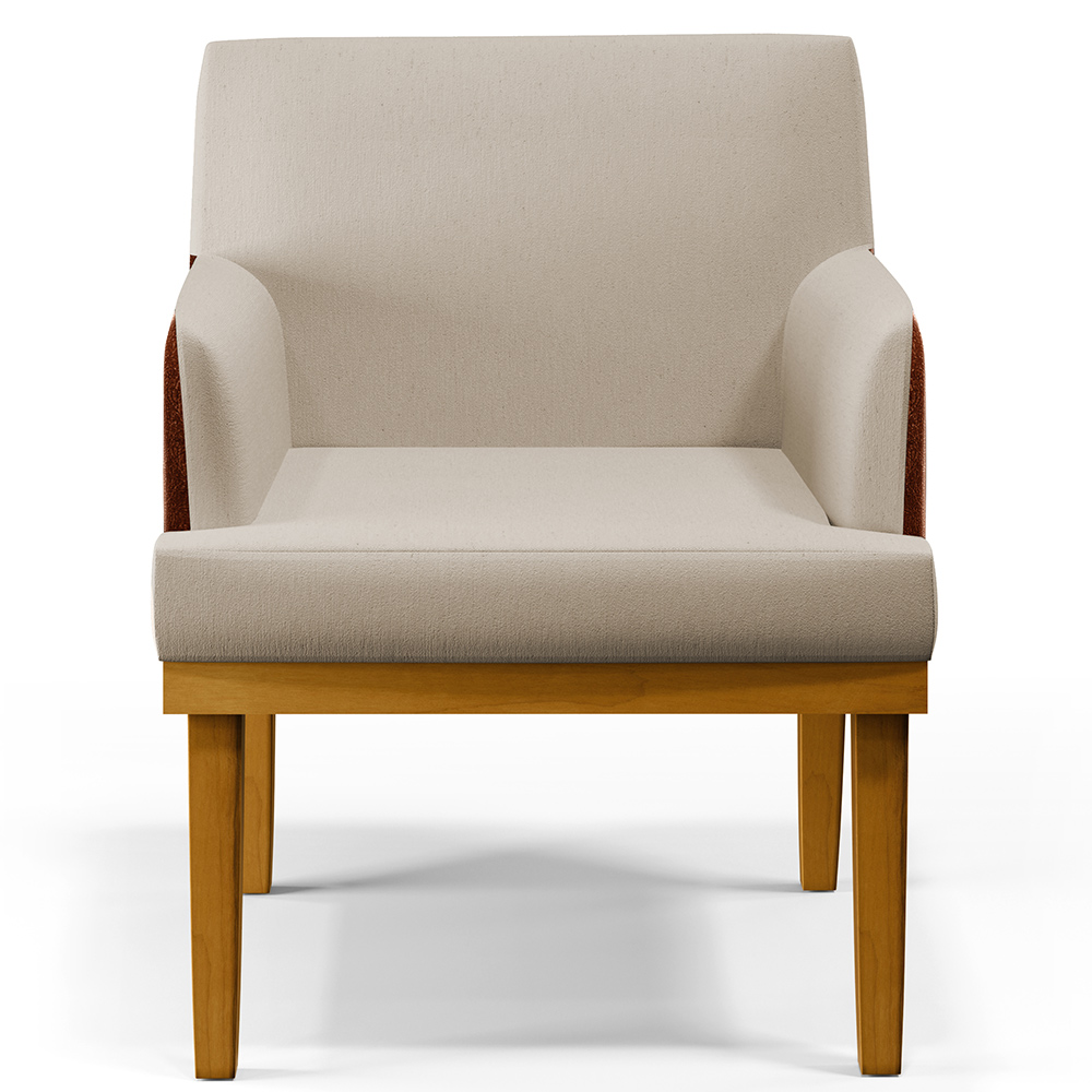 Kit 03 Poltronas Decorativas Base Mel Beatriz W01 Linho Bege Couríssimo Camel - Lyam Decor