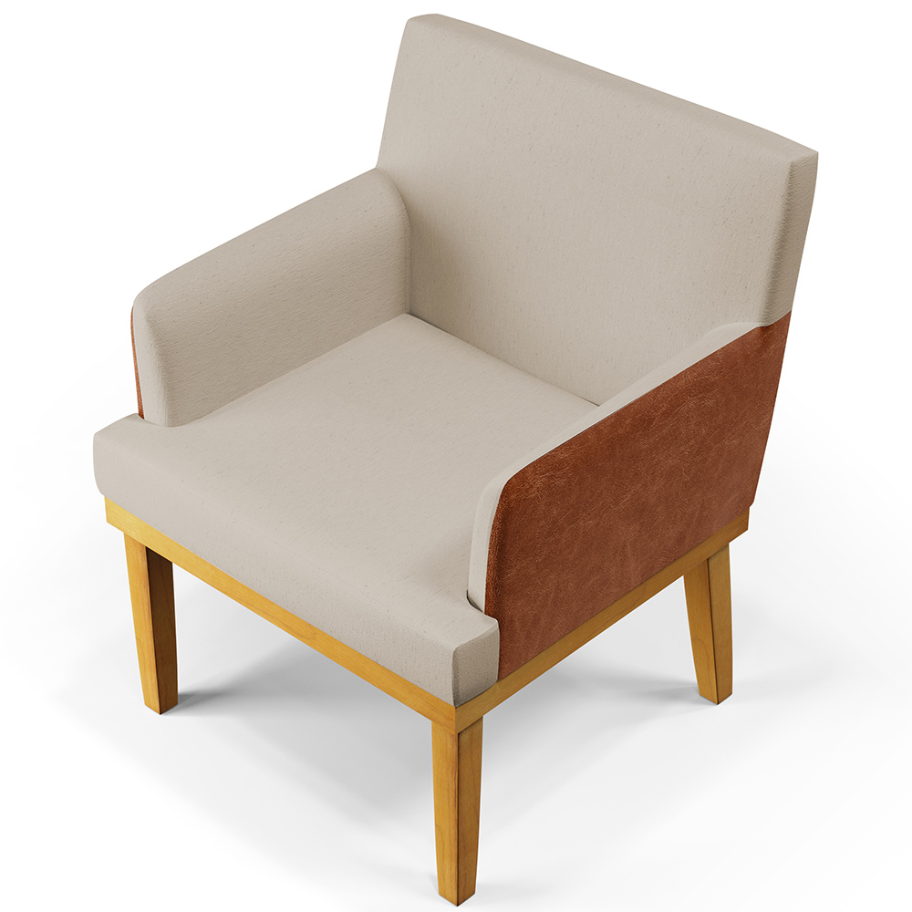 Kit 03 Poltronas Decorativas Base Mel Beatriz W01 Linho Bege Couríssimo Camel - Lyam Decor