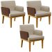 Kit 03 Poltronas Decorativas Base Mel Beatriz W01 Linho Bege Couríssimo Marrom - Lyam Decor