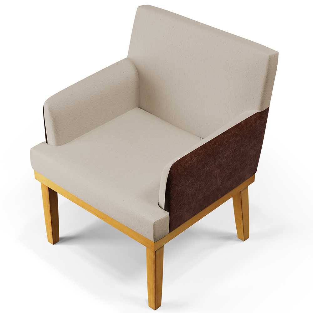 Kit 03 Poltronas Decorativas Base Mel Beatriz W01 Linho Bege Couríssimo Marrom - Lyam Decor