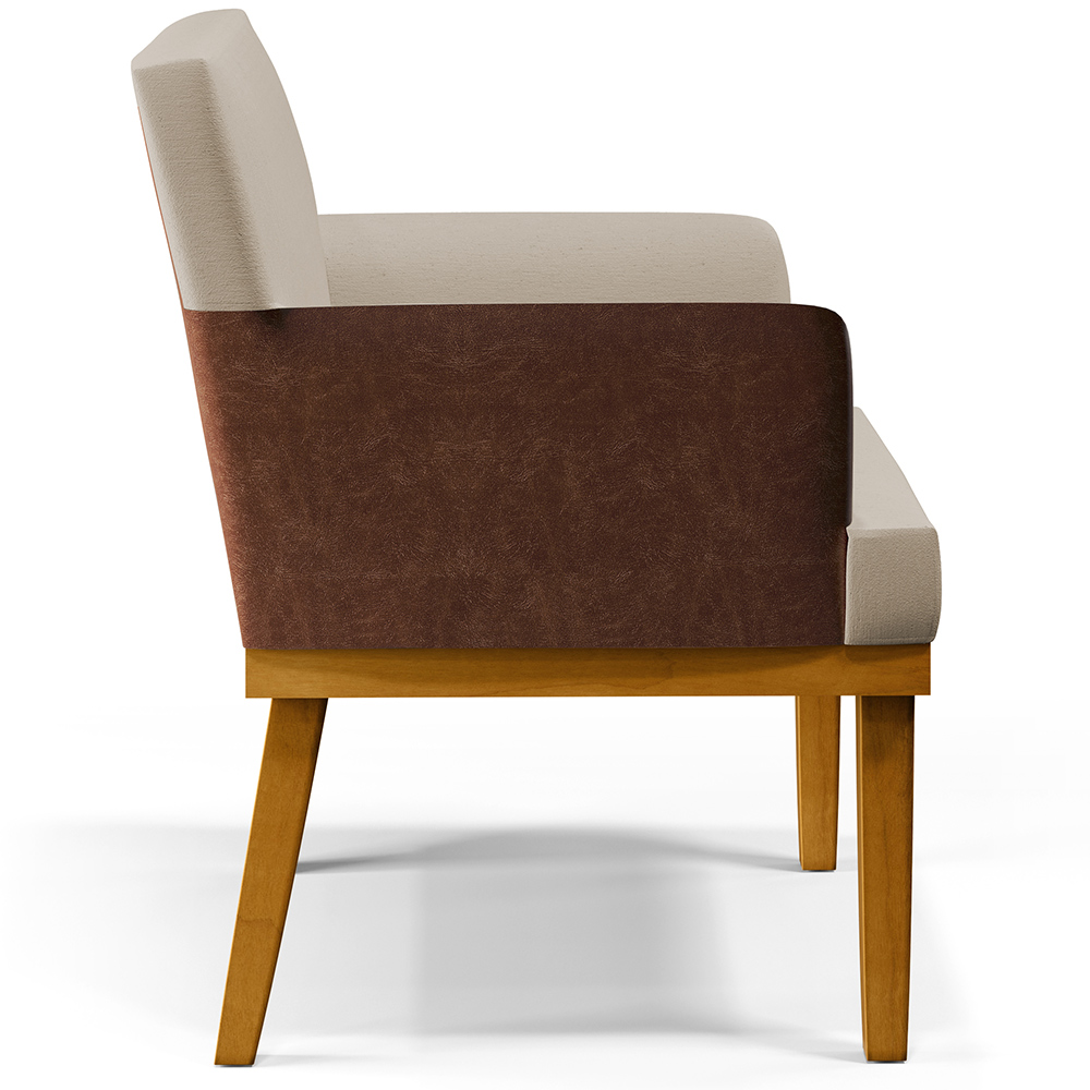 Kit 03 Poltronas Decorativas Base Mel Beatriz W01 Linho Bege Couríssimo Marrom - Lyam Decor