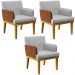 Kit 03 Poltronas Decorativas Para Sala Estar Beatriz W01 Linho Cinza Couríssimo Camel - Lyam Decor