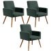 Kit 03 Poltronas Decorativas Para Sala Estar Maria W01 Pés Palito Linho Verde Musgo - Lyam Decor