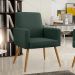 Kit 03 Poltronas Decorativas Para Sala Estar Maria W01 Pés Palito Linho Verde Musgo - Lyam Decor