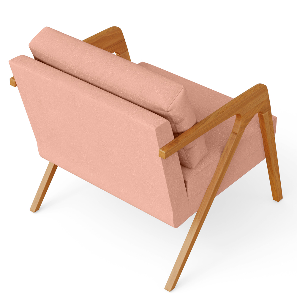 Kit 03 Poltronas Decorativas Para Sala Estar Pietra Estrutura De Madeira L02 Linho Rosê - Lyam Decor
