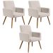 Kit 03 Poltronas Decorativas Para Sala Estar e Recepção Maria W01 Pés Palito Linho Cru - Lyam Decor