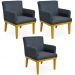 Kit 03 Poltronas Decorativas Para Sala de Estar Beatriz W01 Linho Chumbo - Lyam Decor