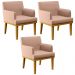 Kit 03 Poltronas Decorativas Para Sala de Estar Beatriz W01 Linho Rosê - Lyam Decor