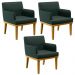 Kit 03 Poltronas Decorativas Para Sala de Estar Beatriz W01 Linho Verde Musgo - Lyam Decor
