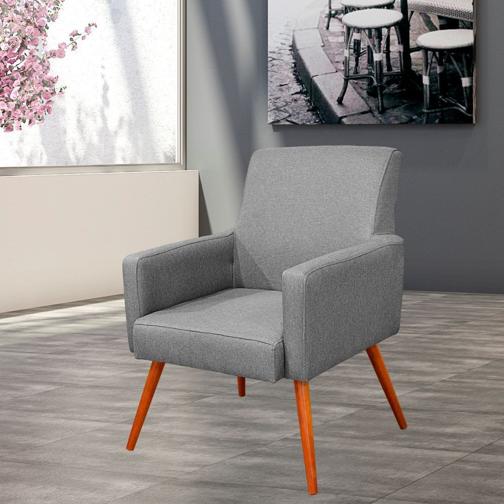 Kit 03 Poltronas Decorativas Para Sala de Estar Maria W01 Linho Cinza Escuro - Lyam Decor
