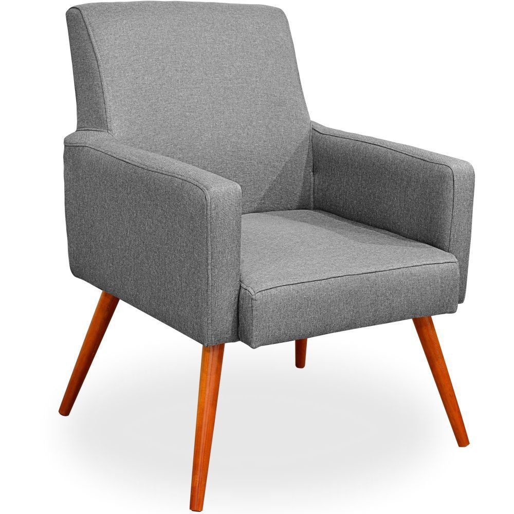 Kit 03 Poltronas Decorativas Para Sala de Estar Maria W01 Linho Cinza Escuro - Lyam Decor