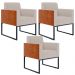 Kit 03 Poltronas Decorativas Sala Base fixa Metal Helô L02 Linho Bege Couríssimo Camel - Lyam Decor