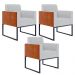 Kit 03 Poltronas Decorativas Sala Base fixa Metal Helô L02 Linho Cinza Couríssimo Camel - Lyam Decor