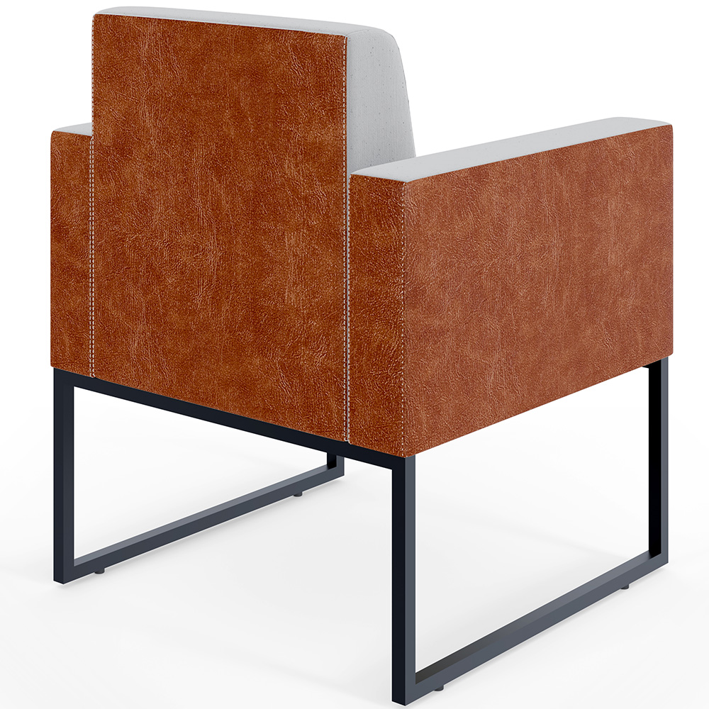 Kit 03 Poltronas Decorativas Sala Base fixa Metal Helô L02 Linho Cinza Couríssimo Camel - Lyam Decor