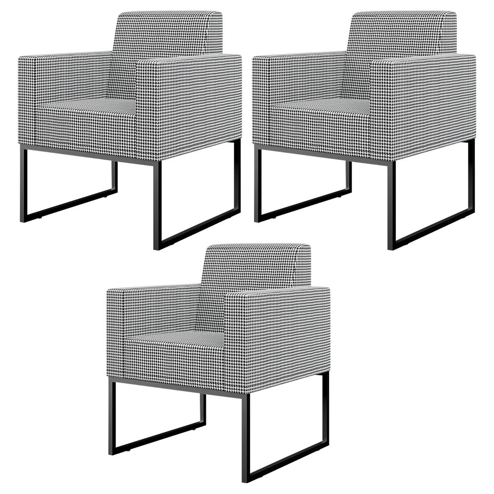 Kit 03 Poltronas Decorativas Sala Base fixa Metal Helô L02 Pied Poule - Lyam Decor