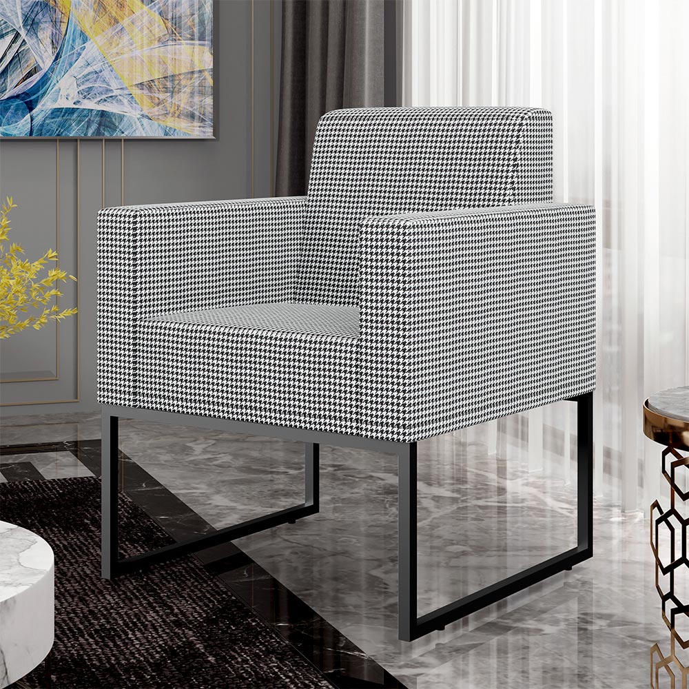 Kit 03 Poltronas Decorativas Sala Base fixa Metal Helô L02 Pied Poule - Lyam Decor