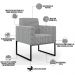 Kit 03 Poltronas Decorativas Sala Base fixa Metal Helô L02 Pied Poule - Lyam Decor